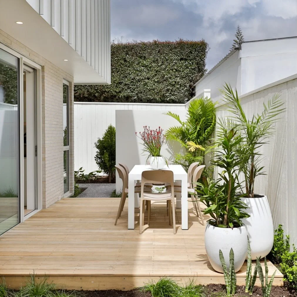 Such a great example of how  greenery can transform your deck or patio into a lush urban oasis! 🌱🪴
.
Plants by @casa.verde.plants 
.
Property 80 Garnet Rd, Westmere
.
.
#finer #finerhomes #plantstaging #outdoorfurniture #homestaging
