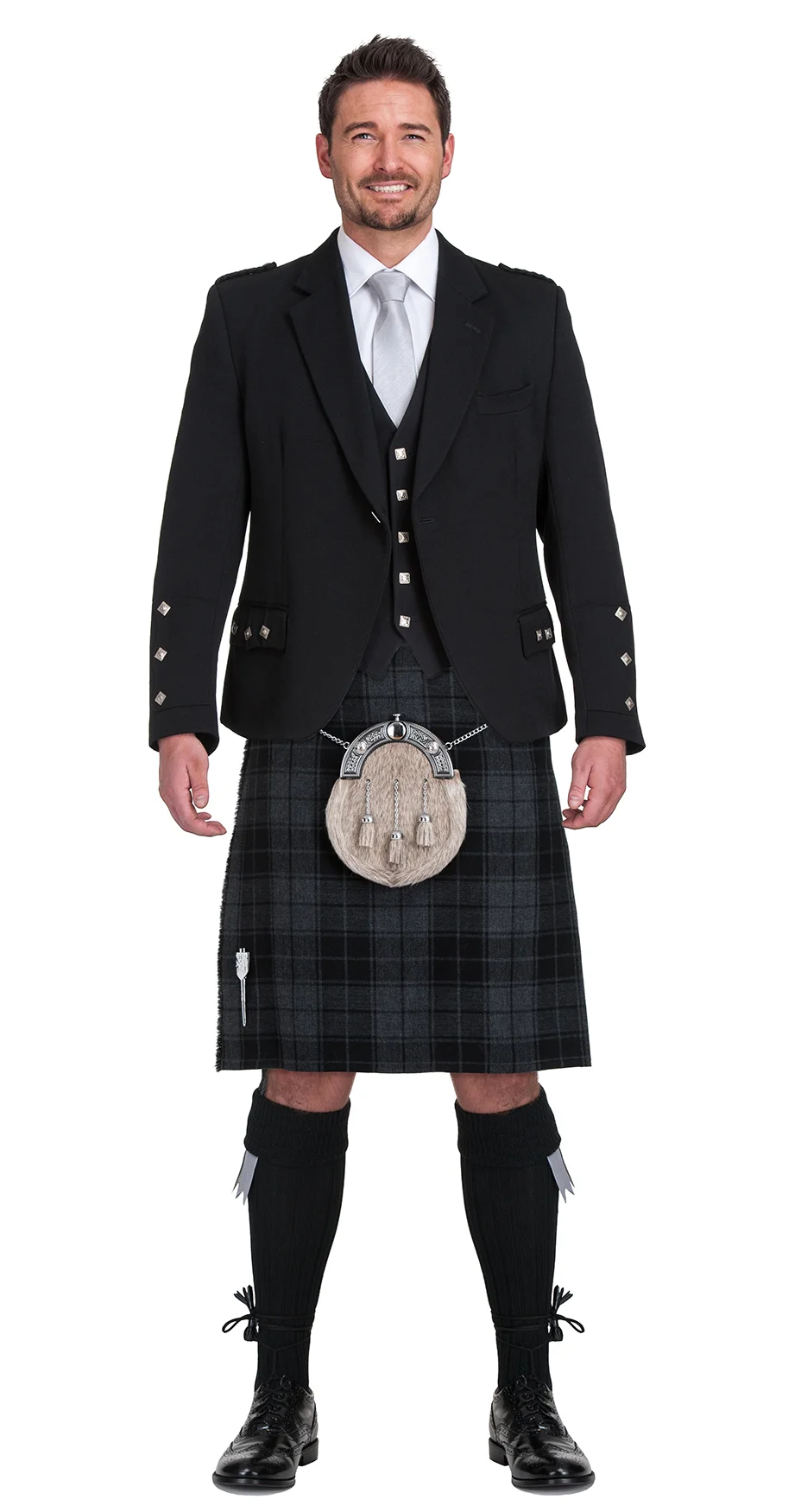 Grey Slanj Kilt\u003cbr\u003eBlack Jacket from 