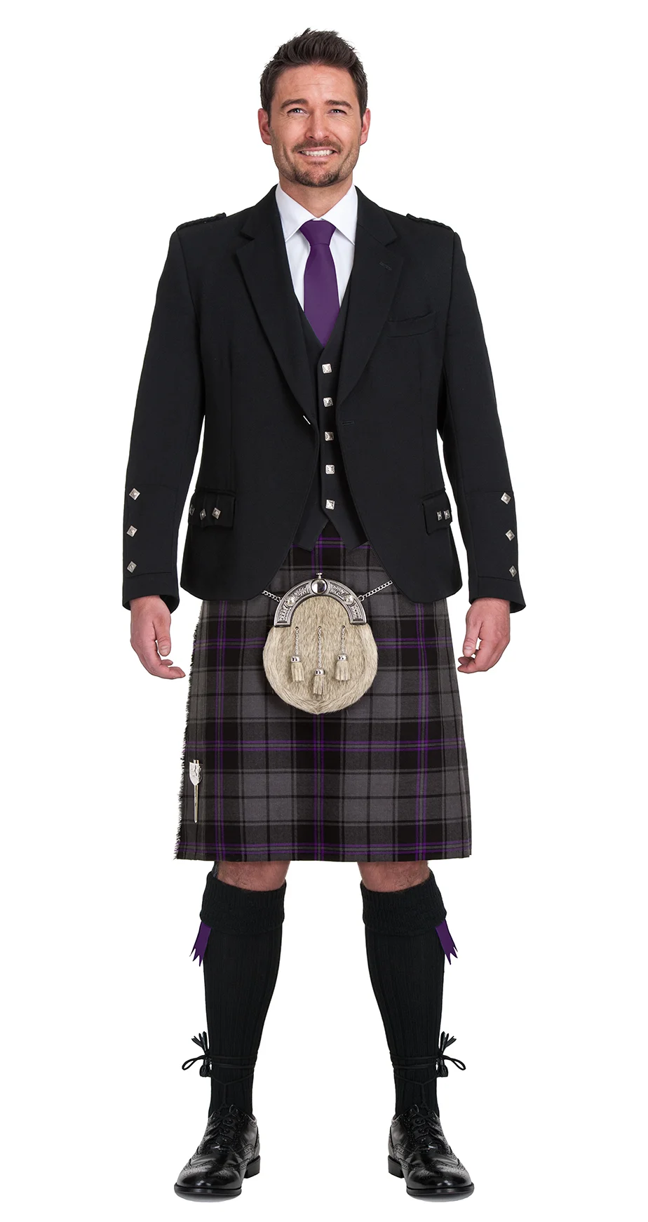 grey and purple tartan kilts
