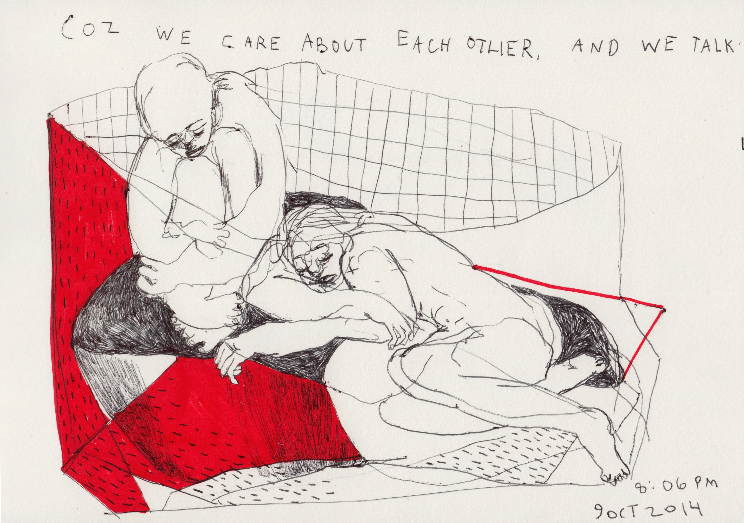 Coz We Care 14.9 cm x 20.9 cm Marker, pen on paper Bali 2014 (Tough Romance Solo Exhibition 2016)