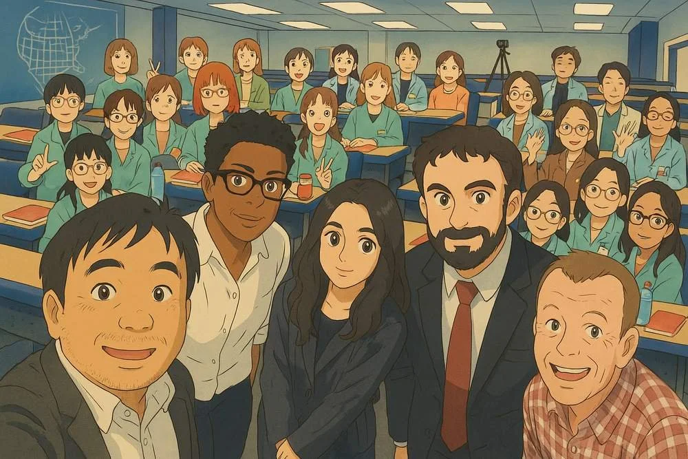 Illustration of a group of healthcare learners in a classroom