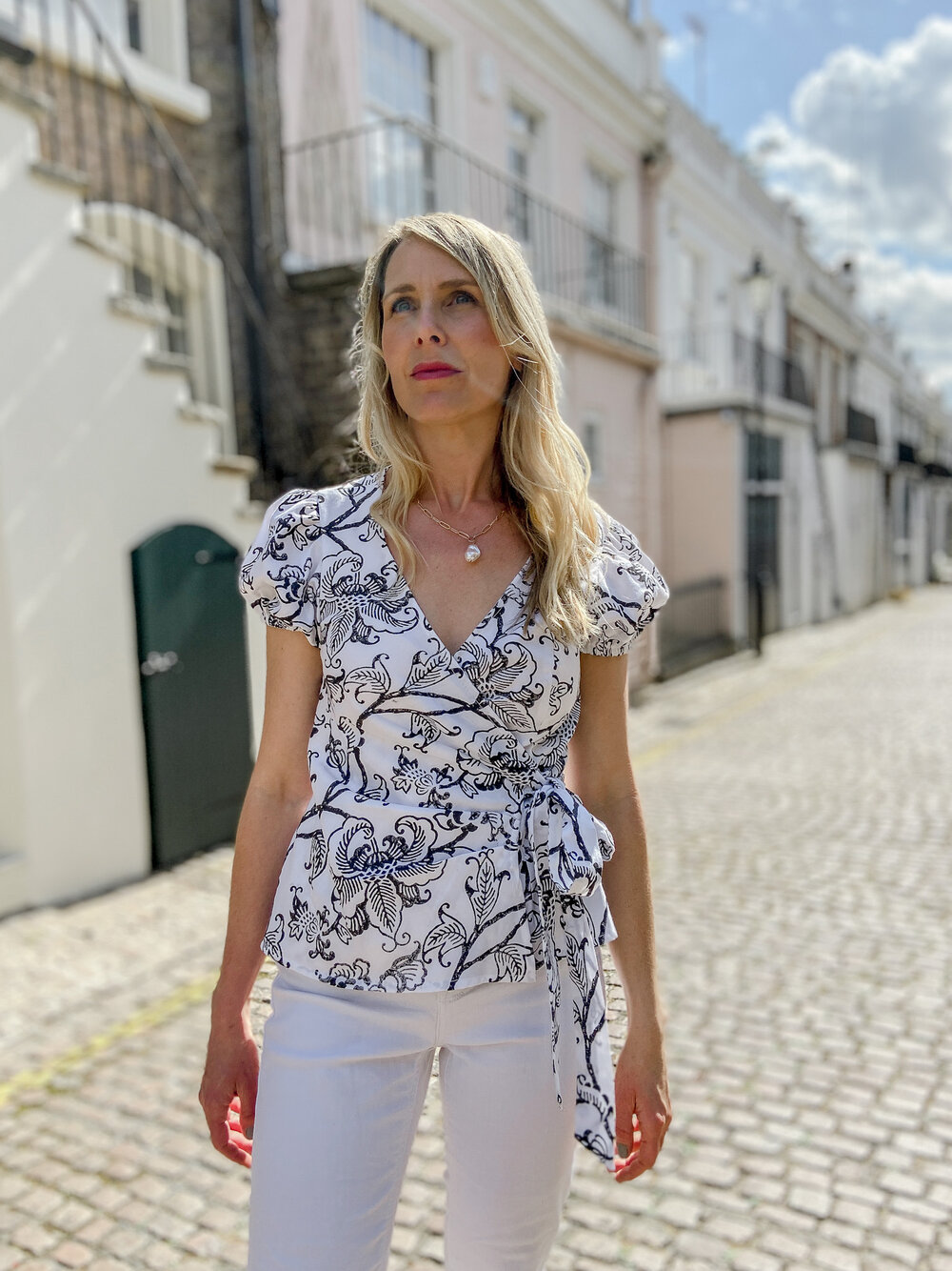 Organic Cotton Black and White Floral Wrap Top