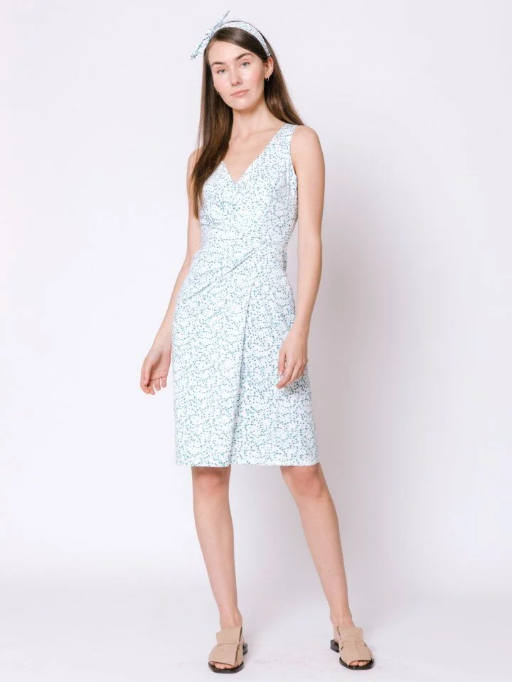 Organic cotton aqua dot wrap dress