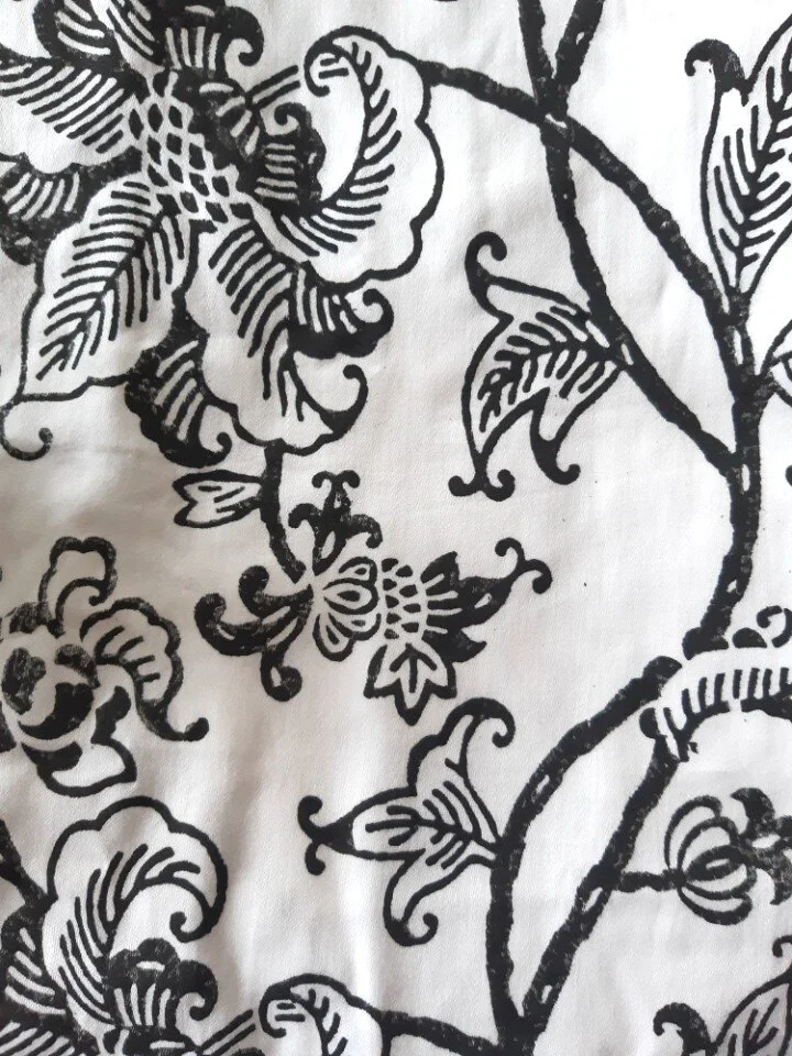 Hand printed clothing UK | Organic cotton black and white floral print