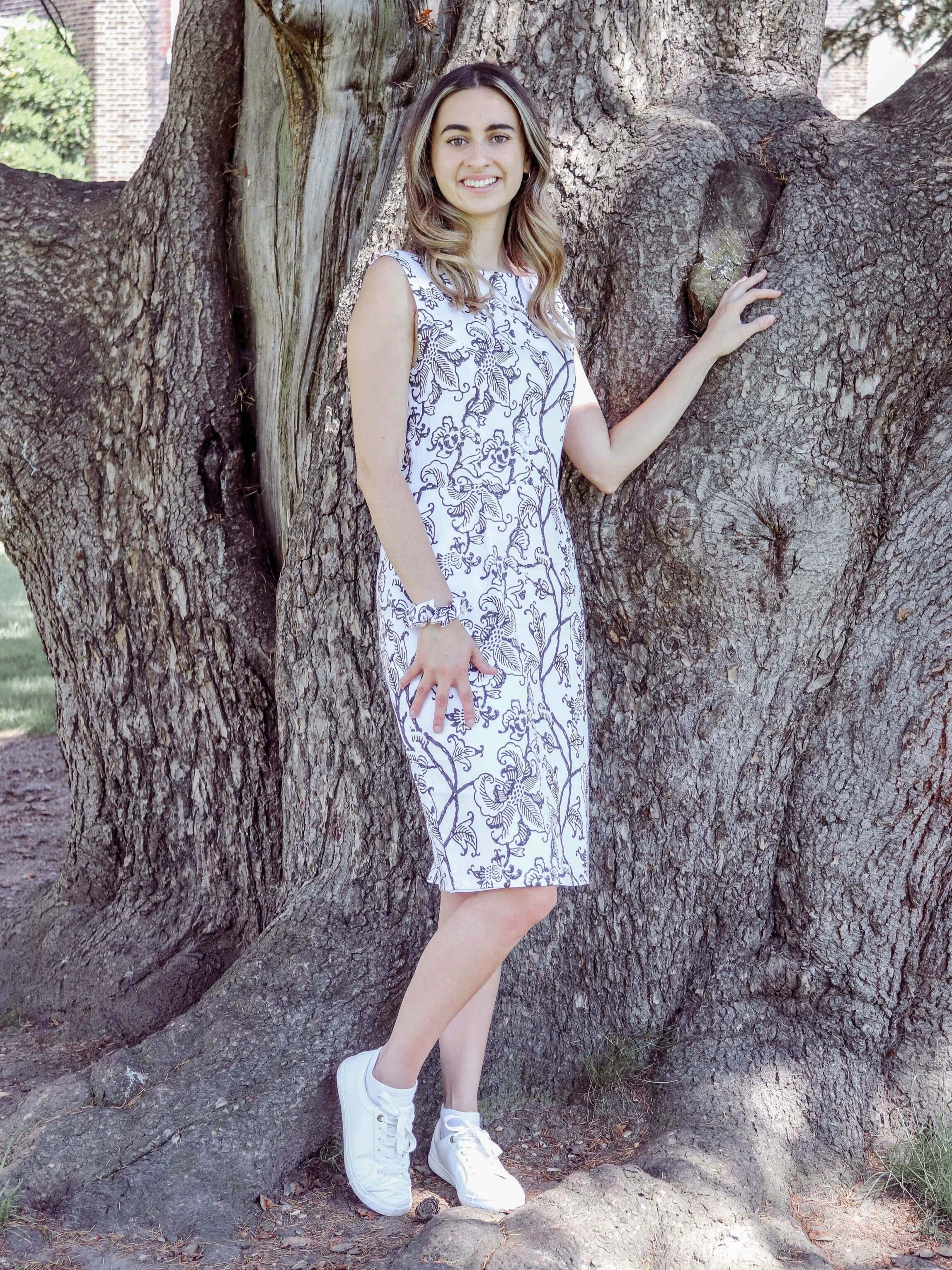 Affordable ethical clothing UK | Black and white floral printed shift dress