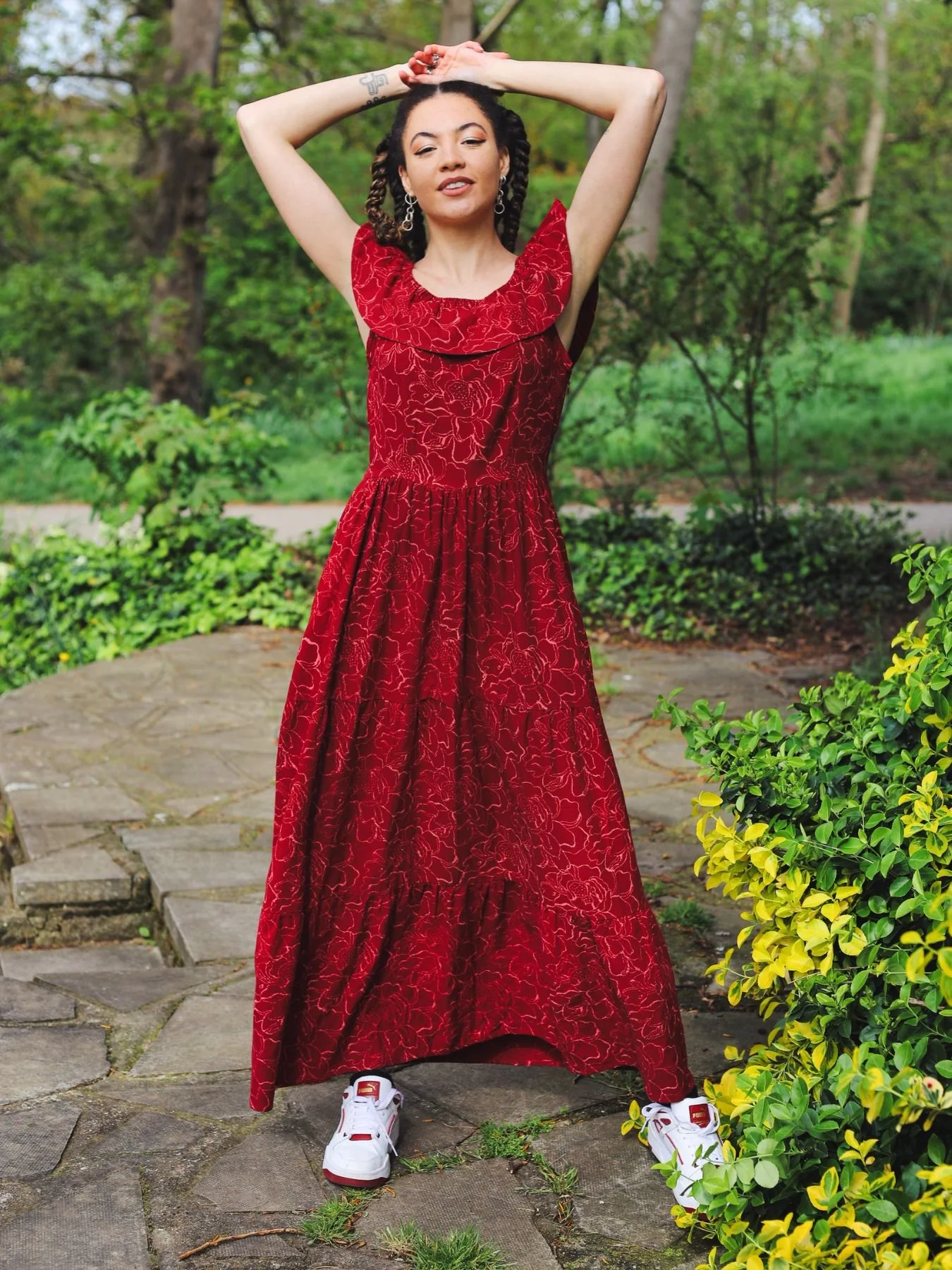 white christmas dresses Leafy Red Cotton Midi Dress main image 1
