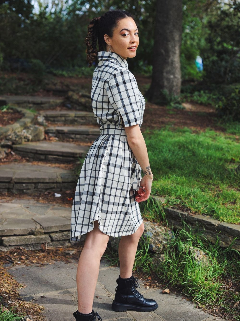 Royal Check - Inspired By Selena Gomez - Sustainably Made T-shirt dress