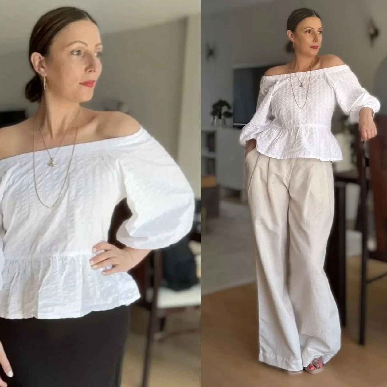 Cream and White Summer Essentials: Our Wide-Leg Trousers and Peplum Top