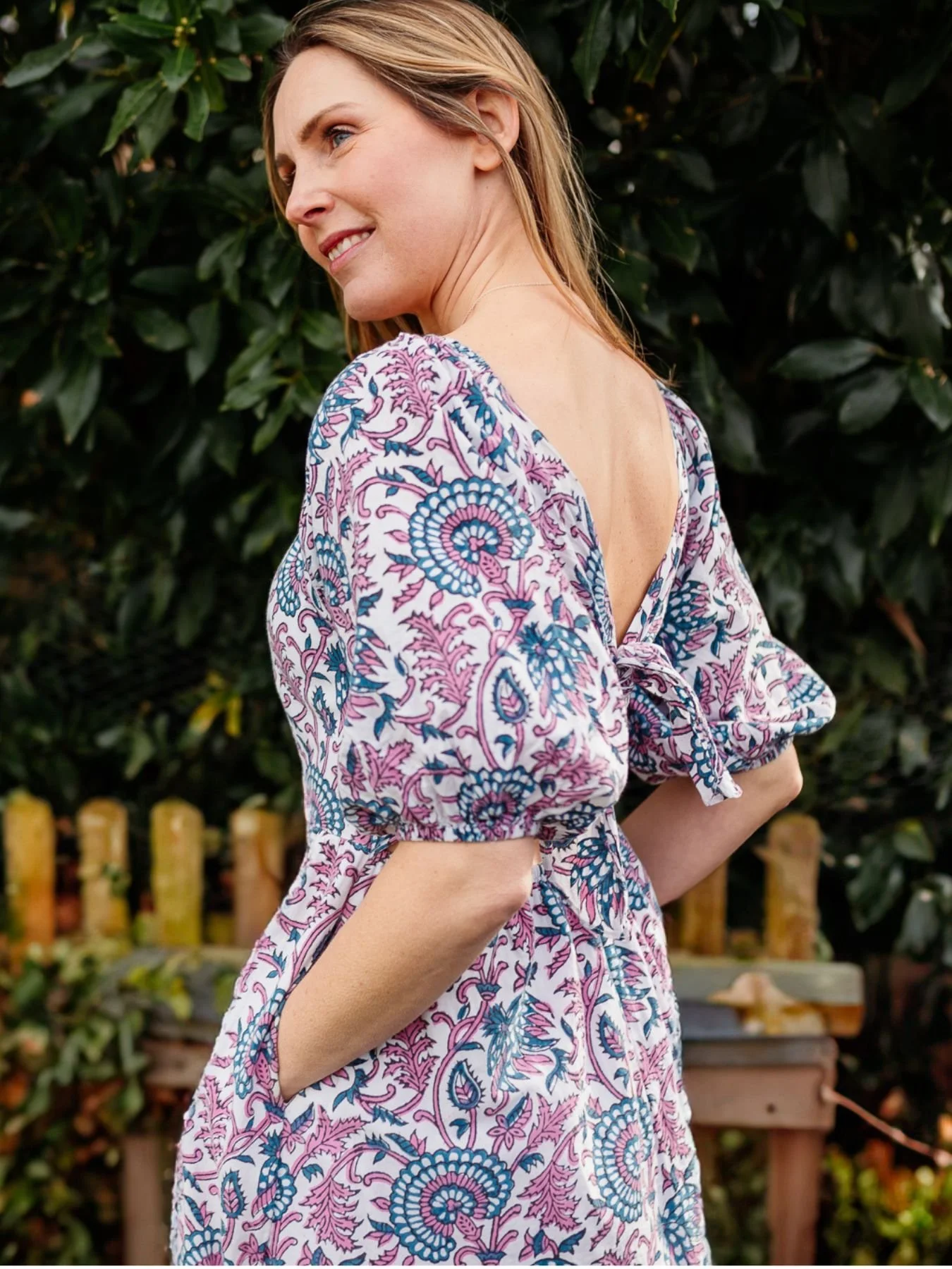 Pink Floral Puff Sleeve Midi Transformation Dress