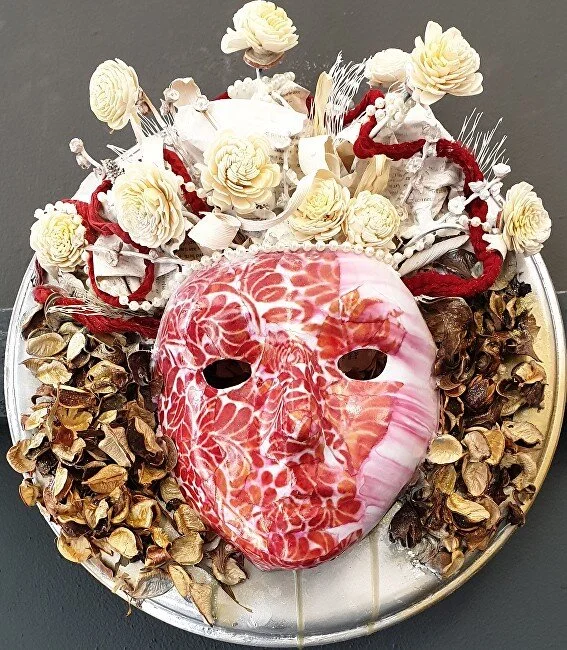 Anna Glover: “Parta” - Mixed media, found and discarded objects and material on used drum heads