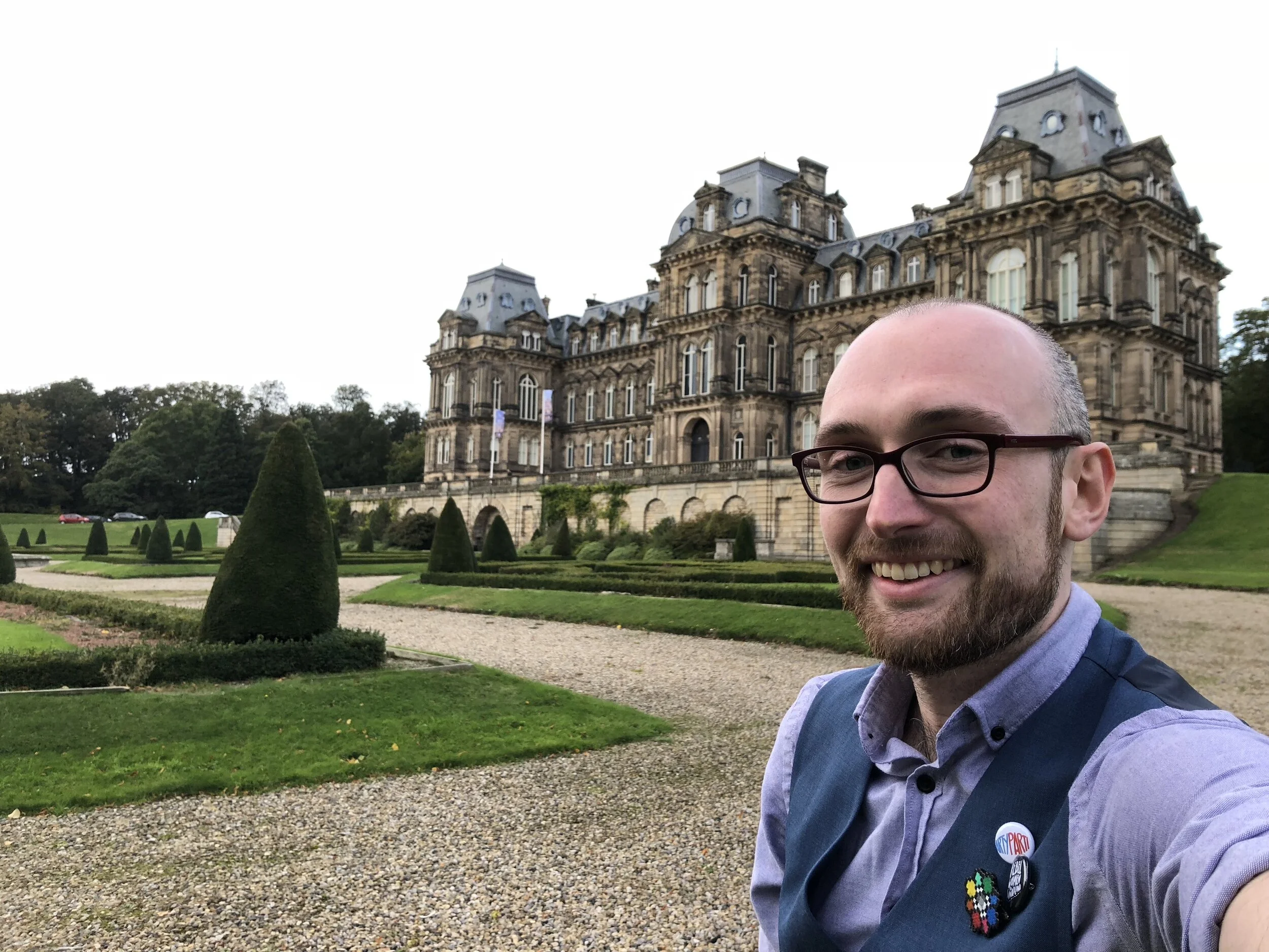 “Well, I couldn’t not could I?” ArtyParti’s producer Jay Sykes, taking a selfie outside the grand Bowes Museum. “The Bowes Museum reminds me so much of my former high school, the Crossley Heath School in Halifax, which dates back to 1593. It always …
