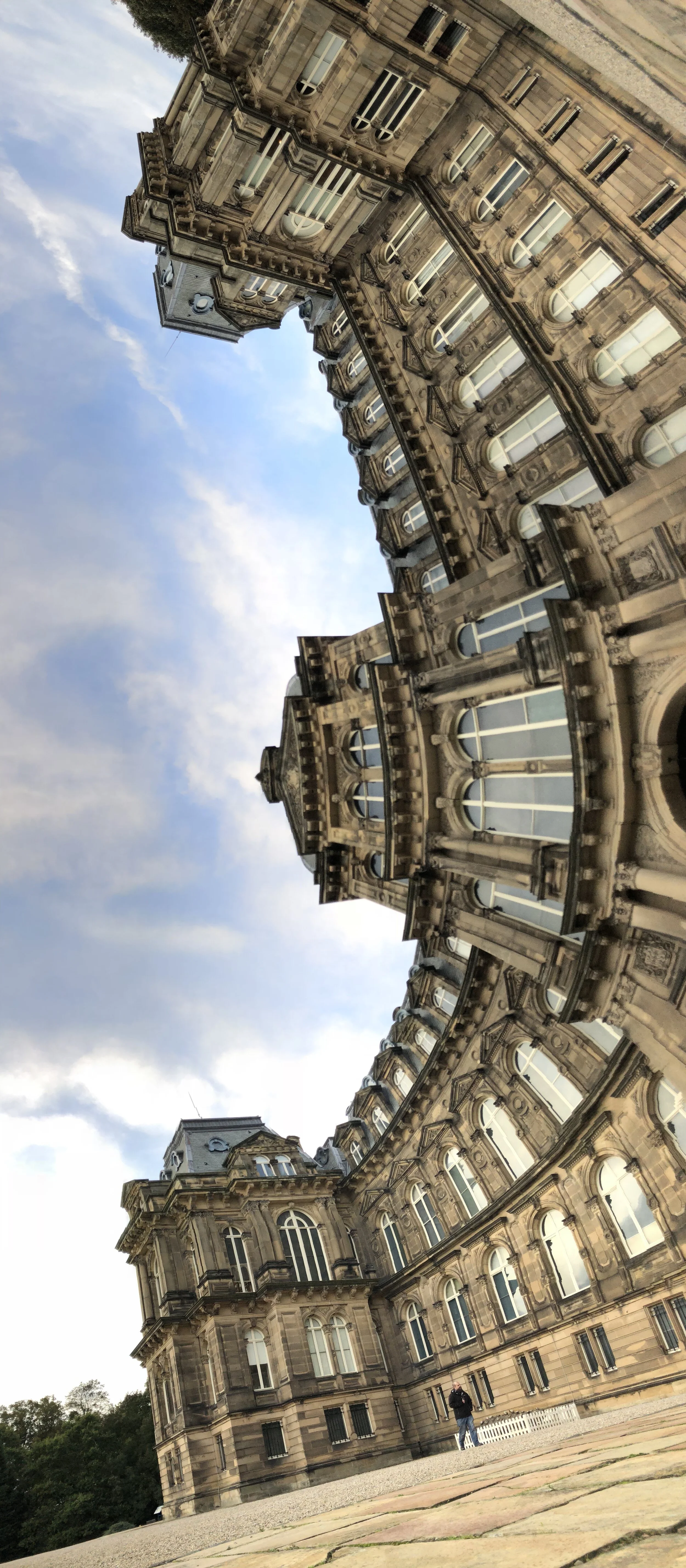 For this photo, Jay laid down on the path outside the Bowes Museum, and did one of those “pano” style sweeps of the building. Somehow, visiting glass artist Phil Vickery didn’t end up with his body stretched, contorted or contracted. That’s skill, t…