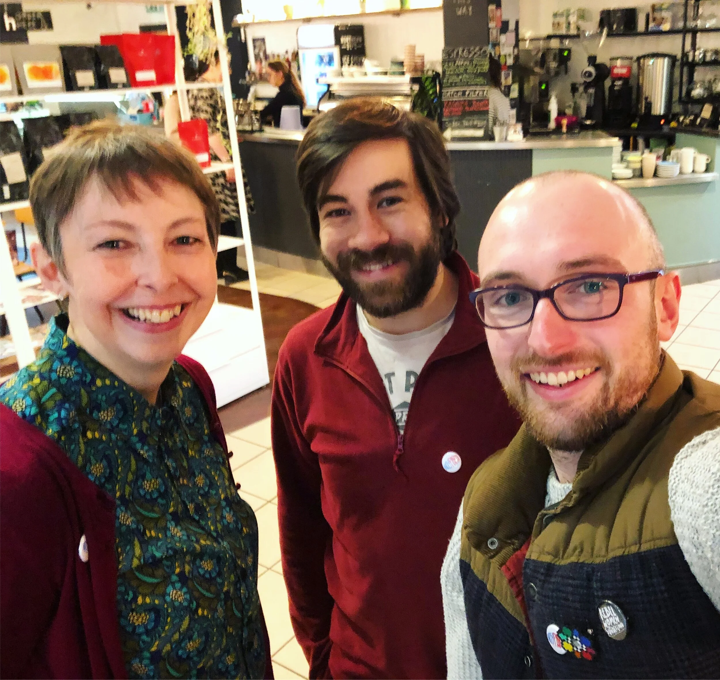 The three audio producers head to Holmeside Coffee in the Sunderland Museum &amp; Winter Gardens for a debrief and an unwind over coffee, before Lewis gets his train back to Fife. From left to right: Odette Johnson (a.k.a. “Museleon” - Audio / Sound…