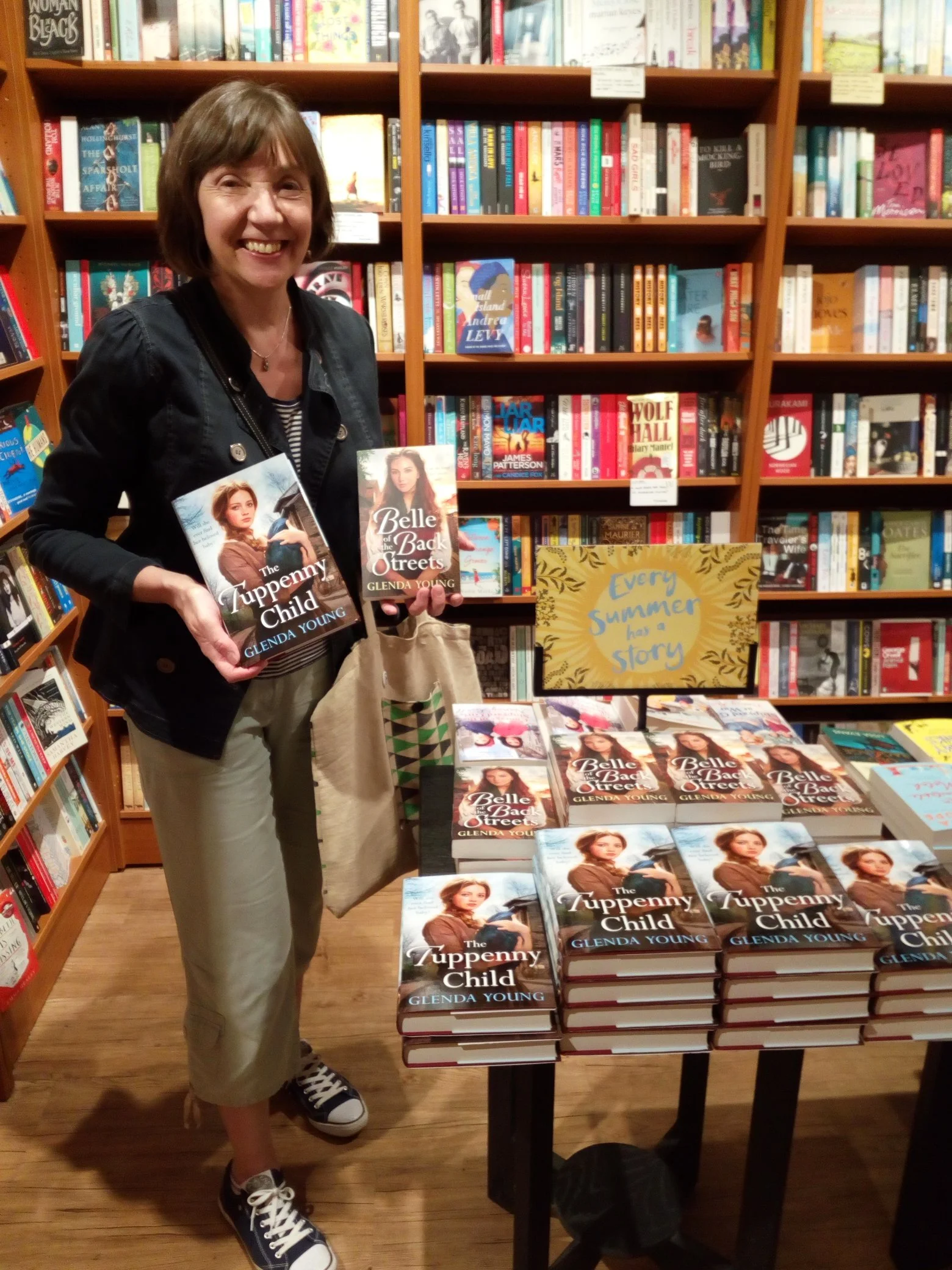 Author Glenda Young, photographed with her two first published novels, “Belle of the Backstreets”, and “The Tuppenny Child”, in Waterstones, Sunderland.