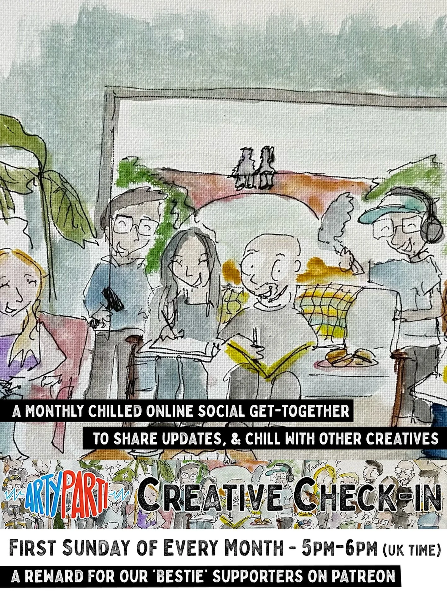 Announcing our &lsquo;Creative Check-In&rsquo; - A New Monthly Reward for our Bestie Supporters 🎨🎉🎙️

Illustration by the fabulous @hannah_graham_story_teller 

Hi all, Jay here. Starting on April 5th, we&rsquo;re launching a new reward for our Be