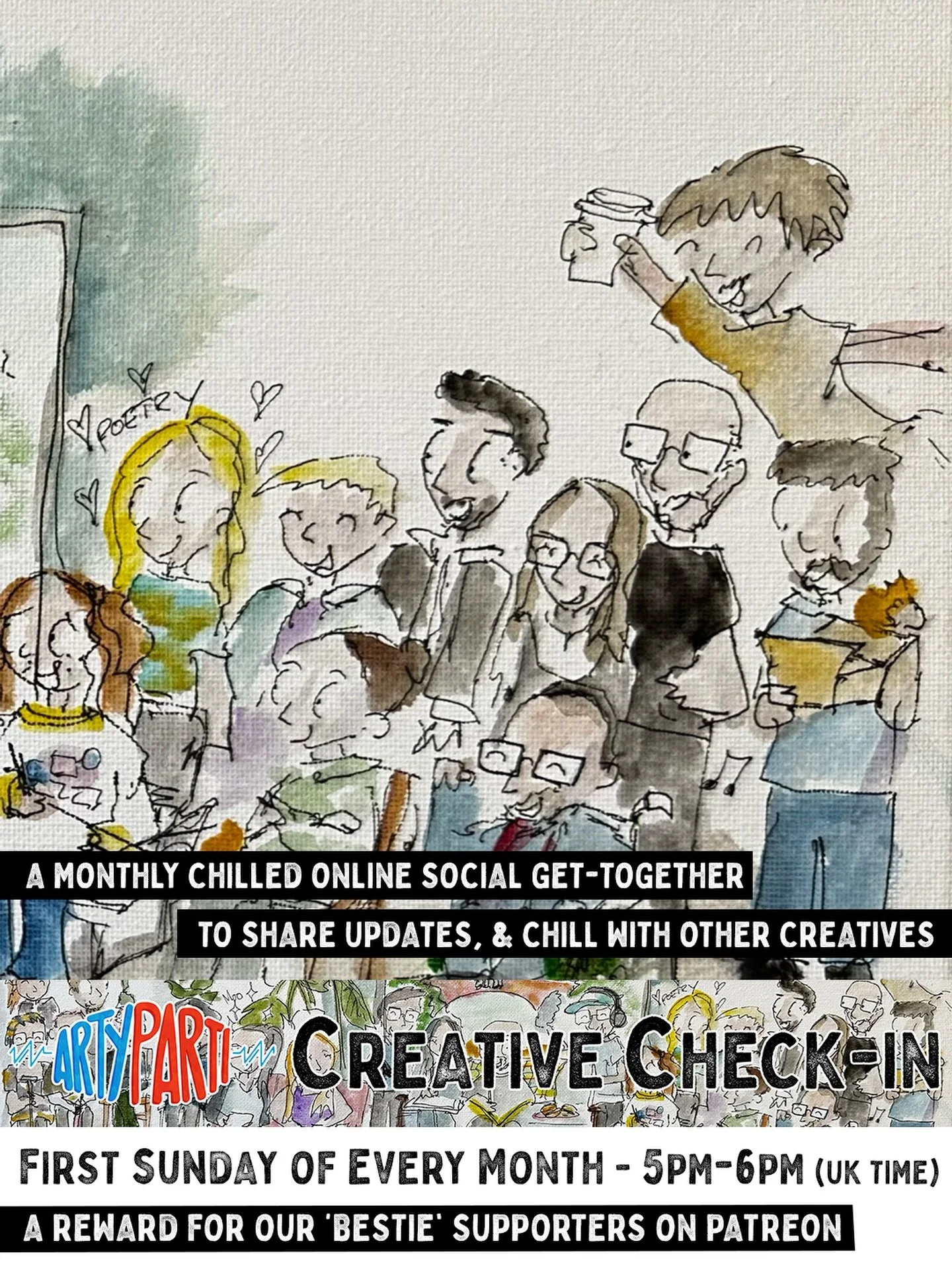 Announcing our &lsquo;Creative Check-In&rsquo; - A New Monthly Reward for our Bestie Supporters 🎨🎉🎙️

Illustration by the fabulous @hannah_graham_story_teller 

Hi all, Jay here. Starting on April 5th, we&rsquo;re launching a new reward for our Be