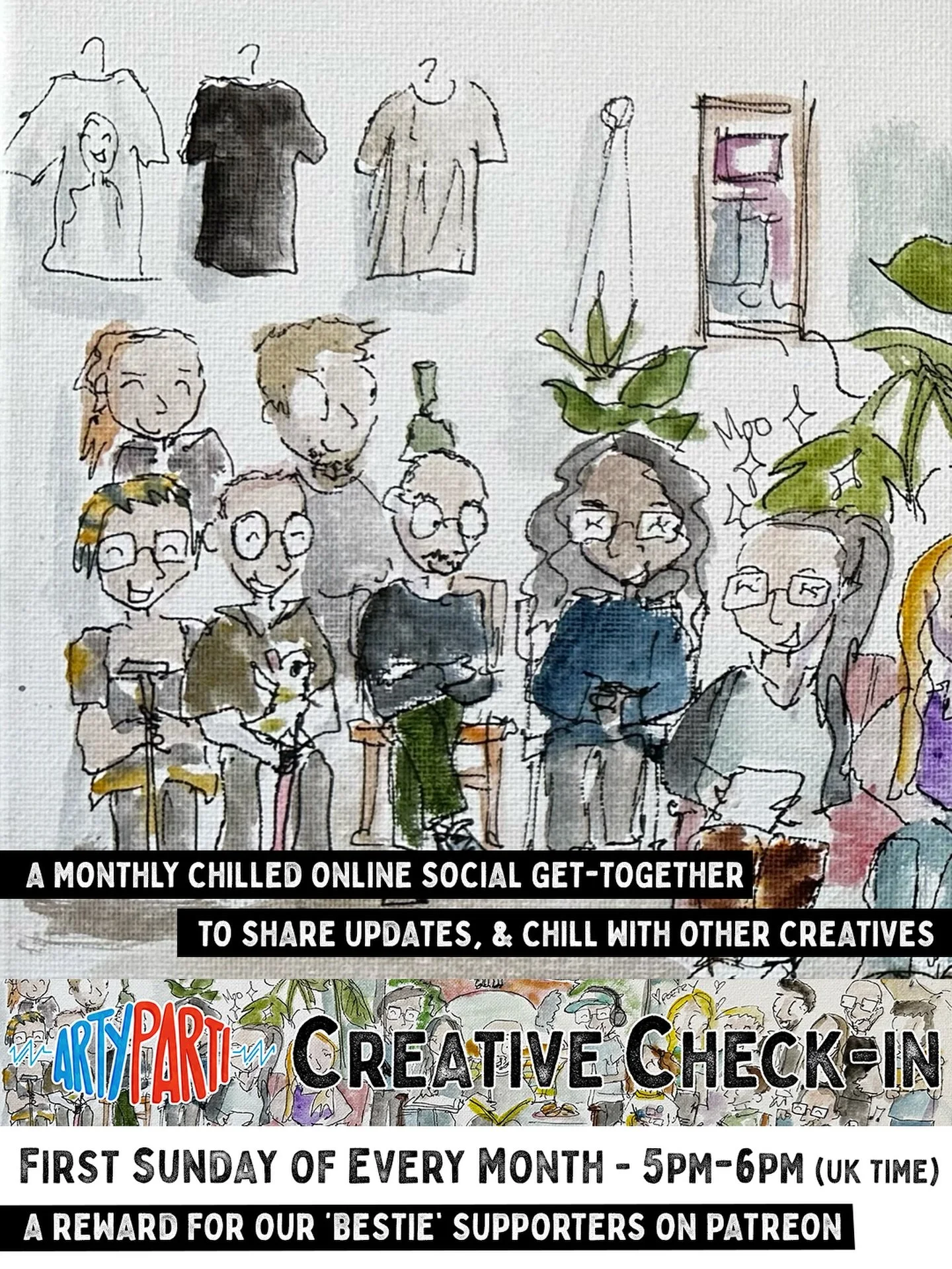 Announcing our &lsquo;Creative Check-In&rsquo; - A New Monthly Reward for our Bestie Supporters 🎨🎉🎙️

Illustration by the fabulous @hannah_graham_story_teller 

Hi all, Jay here. Starting on April 5th, we&rsquo;re launching a new reward for our Be
