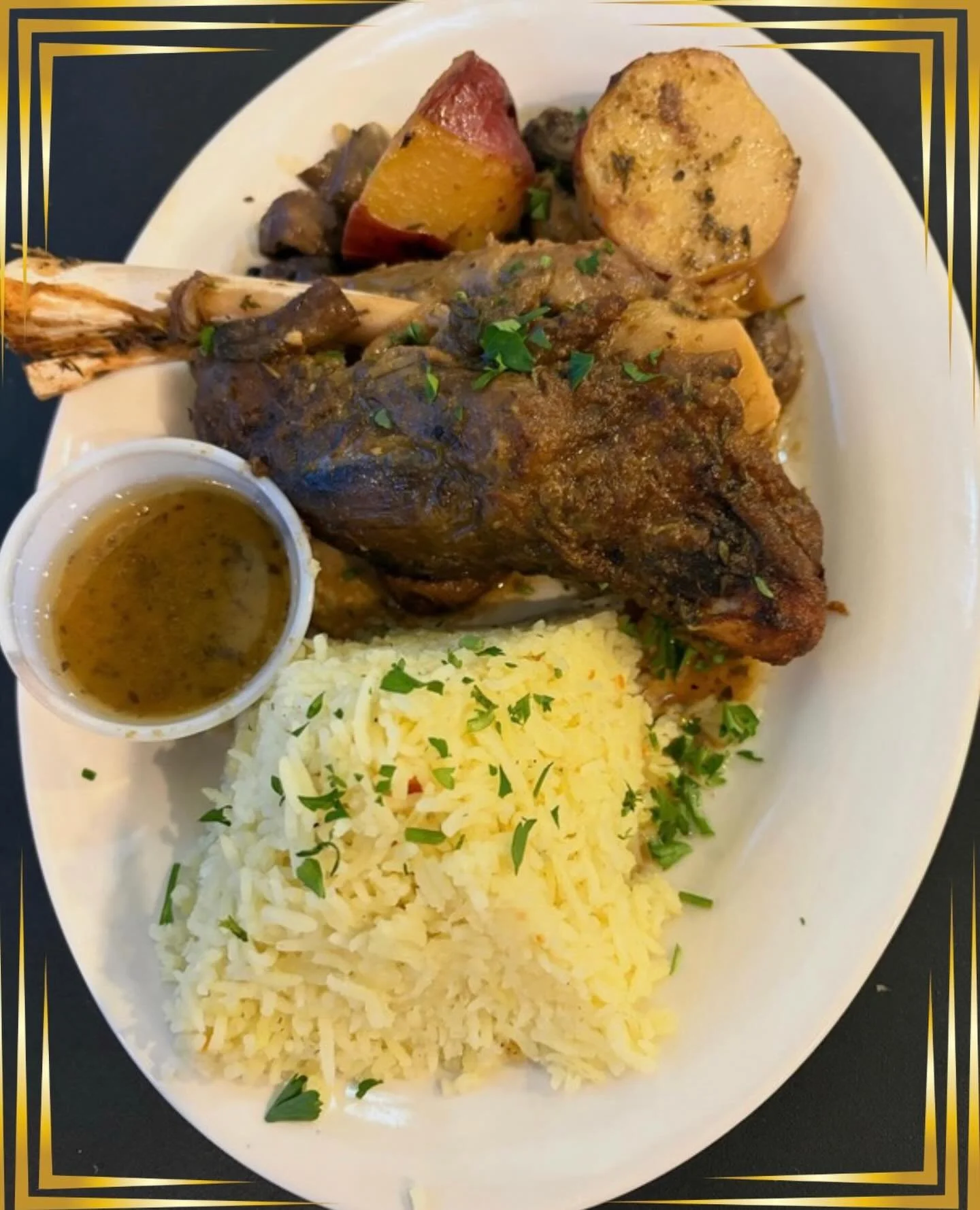 Slow-braised, fall-off-the-bone tender, and rich with Mediterranean flavor &mdash; our Lamb Shank is the kind of dish that makes you slow down and savor every bite. 🍷✨

Served warm, hearty, and made for days when only something truly comforting will