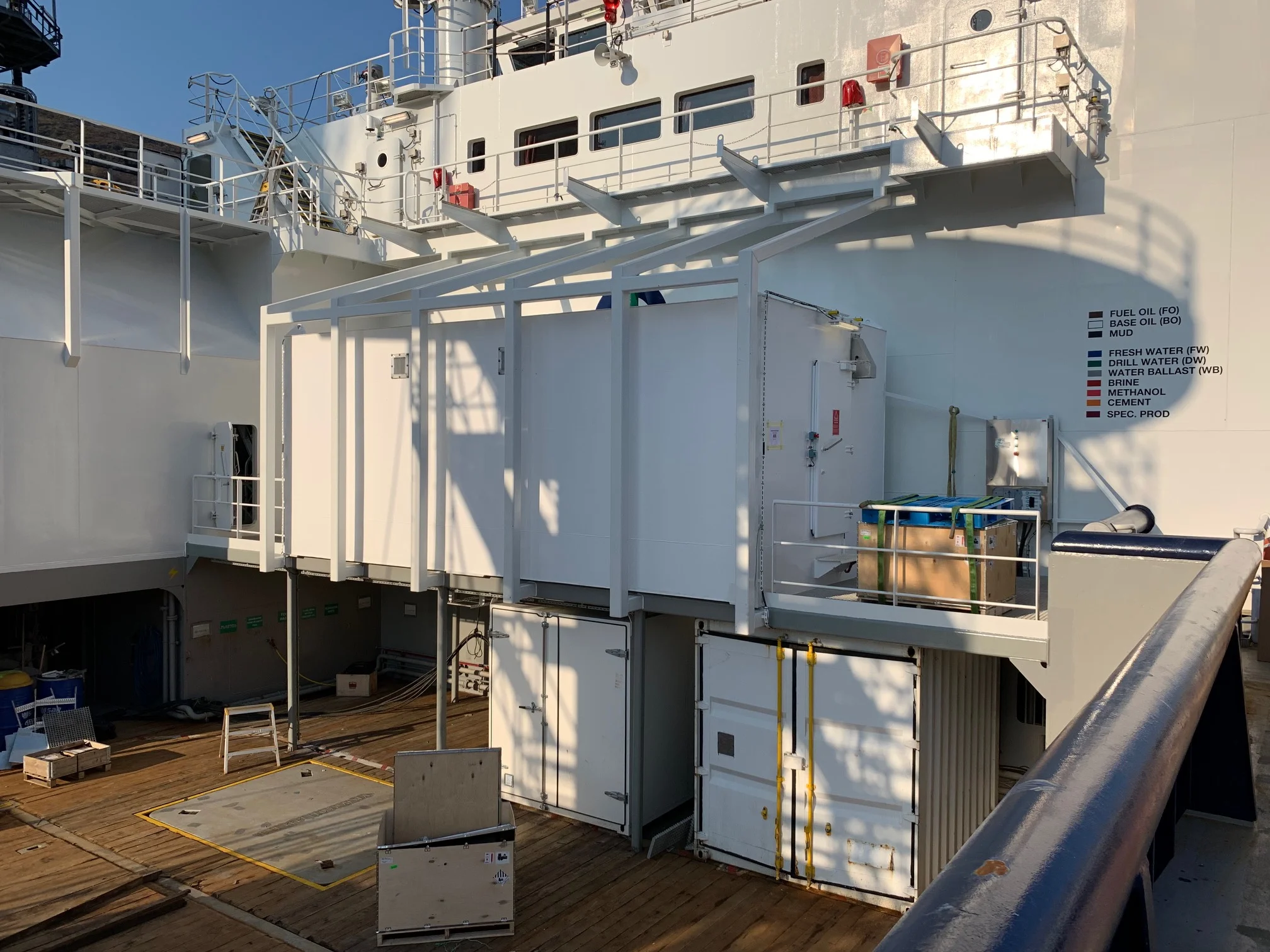 The elevated battery container on main deck.