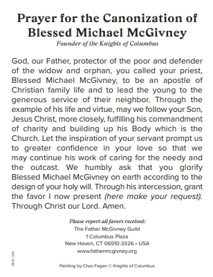 Prayer for the Canonization of Blessed Michael McGivney