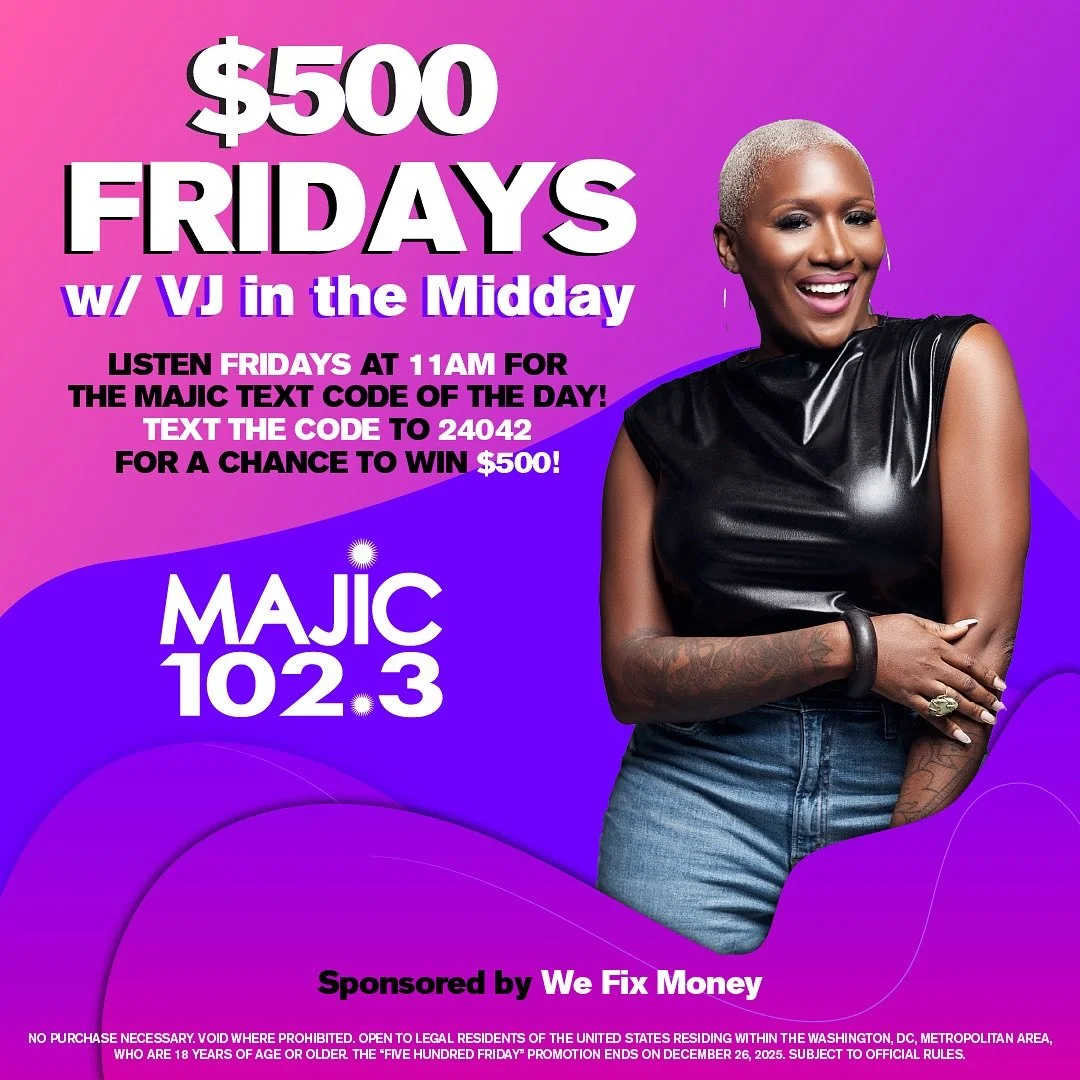 Need a little holiday MAJIC? 🎄✨ $500 Fridays w/ VJ in the Midday are BACK! 💰You could walk into the weekend $500 richer! Listen every weekday at 11AM for your code word of the day. 📱

Giving you a little extra holiday cheer in your bank account. ?