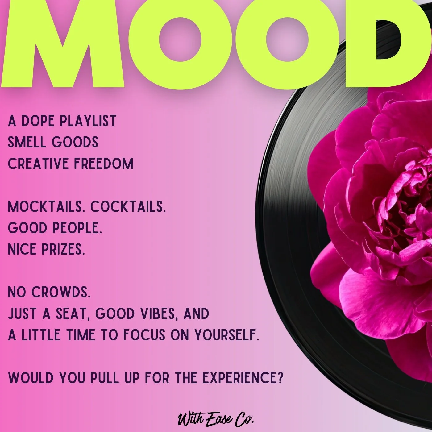 What if there was a space to just show up, relax, and enjoy yourself for a night? ✨

Not a party.
Not networking.

Just good music, good energy, and good people. 🎶

If you&rsquo;re in the mood for this kind of vibe,
DM PLAYLIST to get the details fi