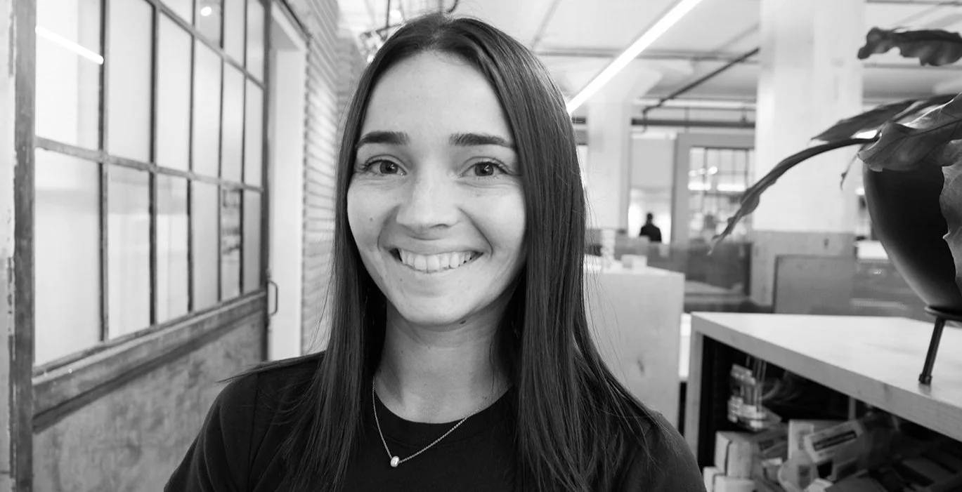 a black and white image of Hannah Embry