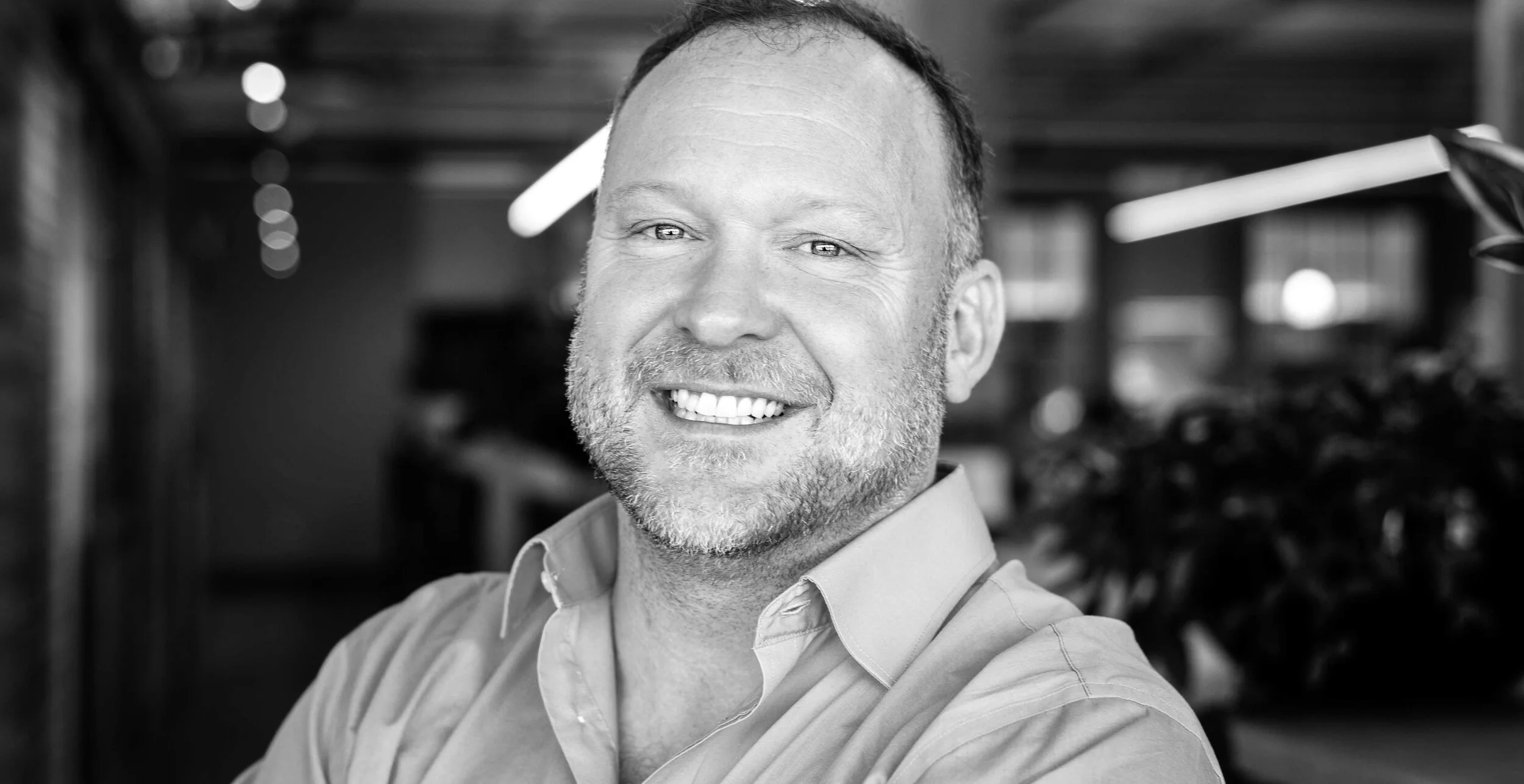 Black and white photo of Mike Sottong