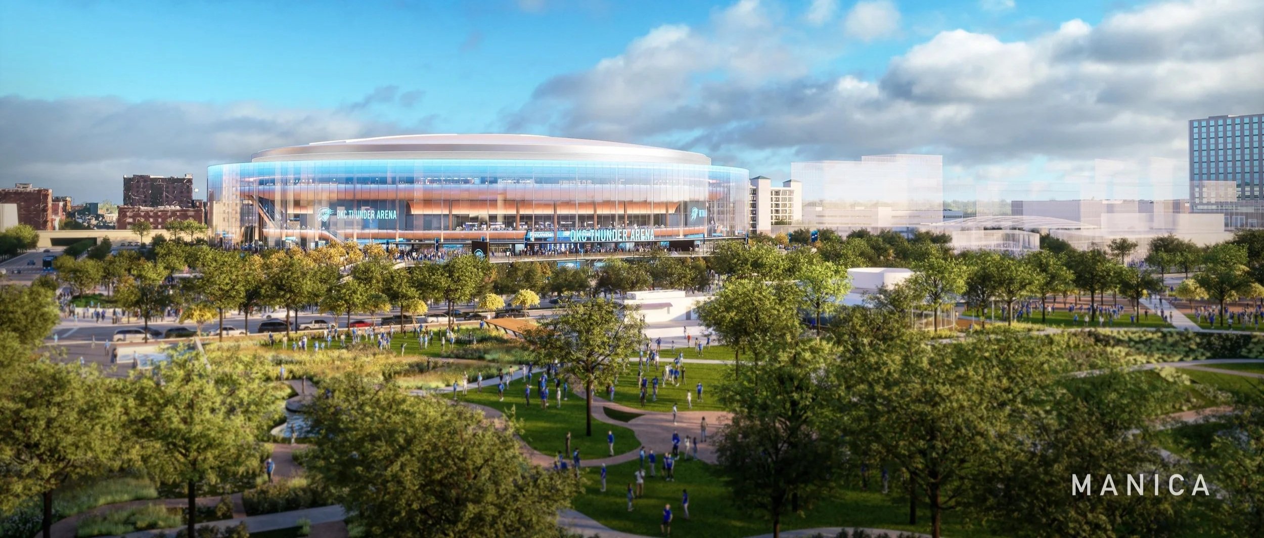 A render of the Continental Coliseum from across the Myriad Gardens