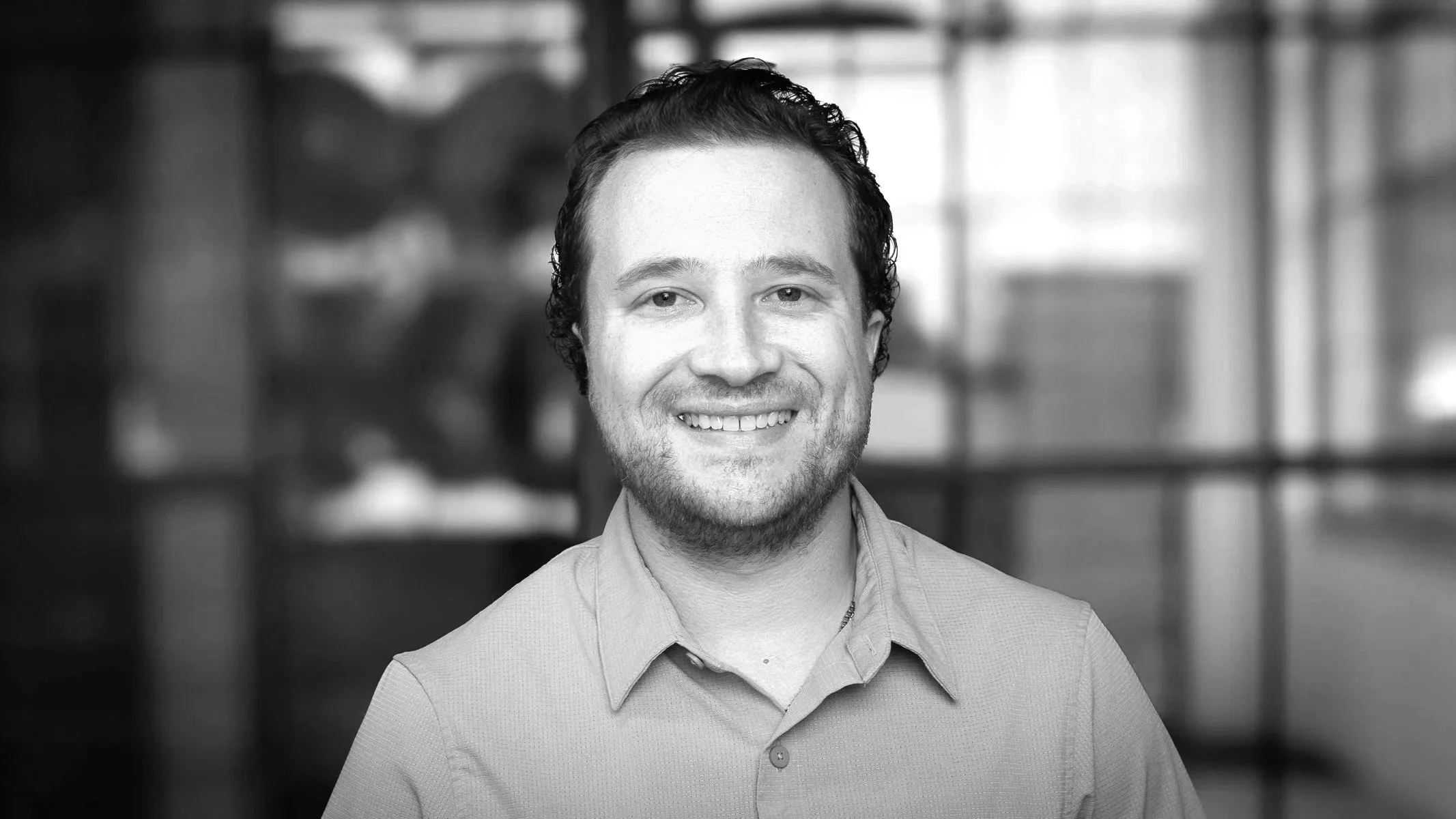 Black and white photo of Cody Poage
