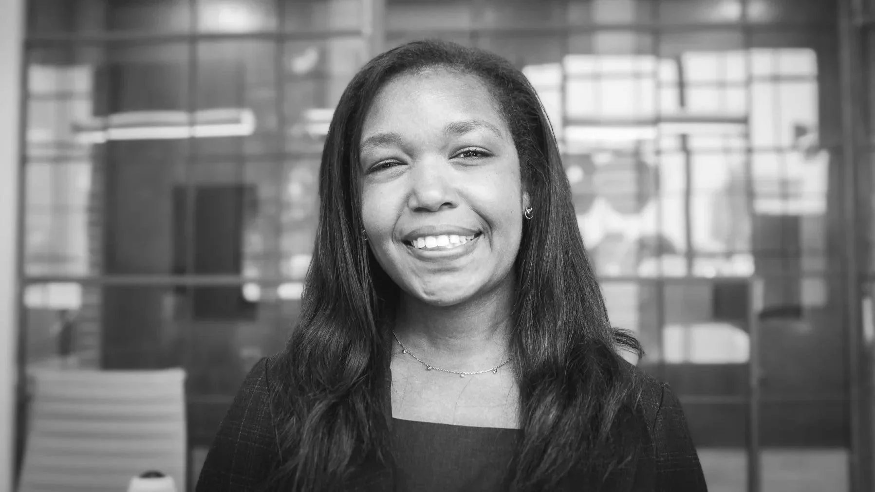 A black and white photo of Monique Walker