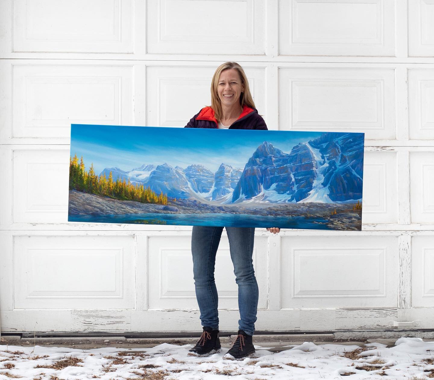 Fresh off the easel! After playing around with a few different composition options, we opted for this view that captures the towering peaks above Eiffel Lake. So happy with how it turned out. And I&rsquo;ll definitely be painting this wide format siz
