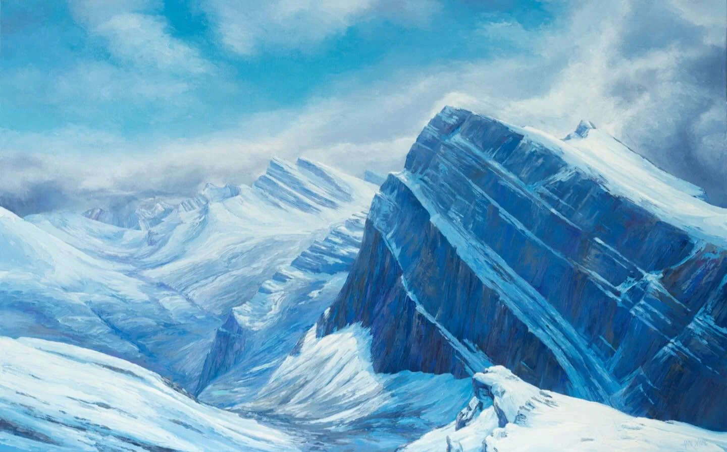 Opal Peak hike after a fresh dump of snow in August. 

(Reference photo from my daughter.)

Tenacity - 30x48&rdquo;. This painting will be available at @avensgallery this weekend. 

#annedejongart #jaspernationalpark #opalpeakjasper #hikejasper
