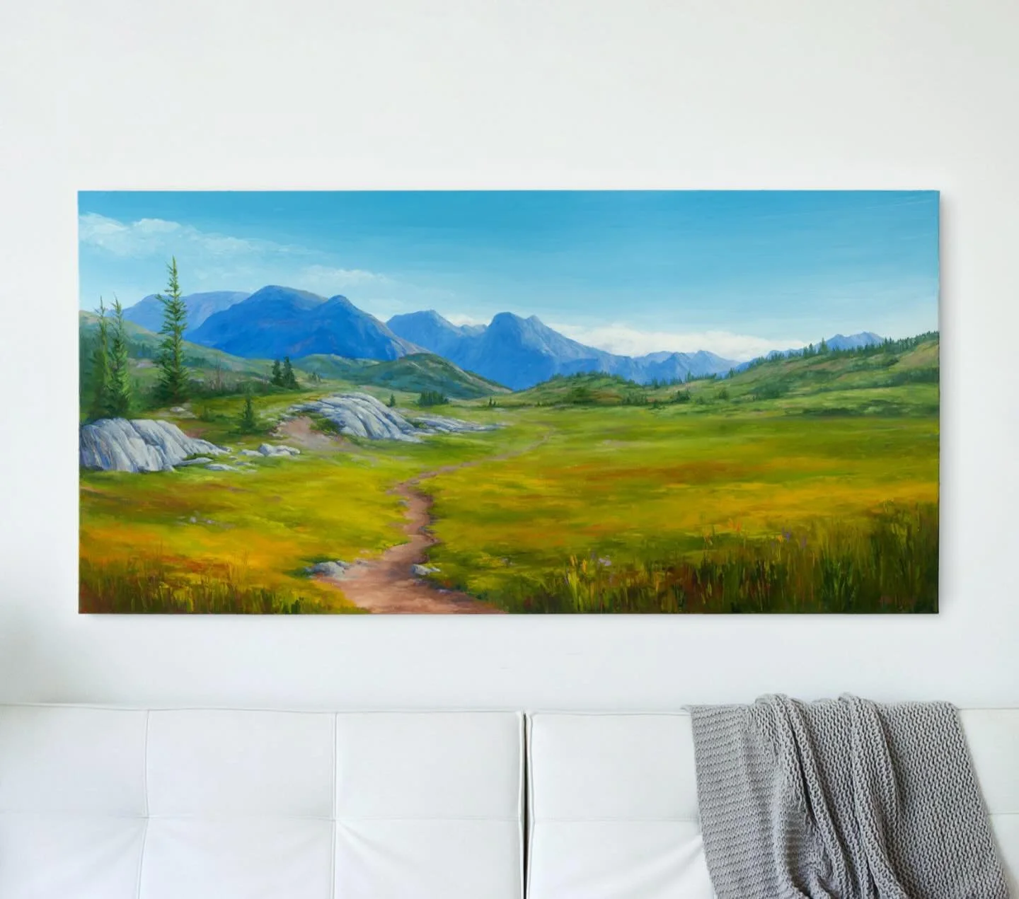 After a brief stay at @avensgallery, Sunshine Meadows has found its home! 

This painting was inspired by a late summer hike through Sunshine Meadows on the way to Egypt Lakes. It&rsquo;s a reminder to turn around and take in the view behind you!

#a