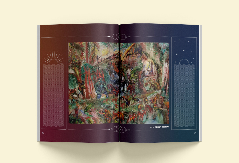 With the input from the Head of Graphics, a gradient was used to transition the layout from a morning theme to a night theme.