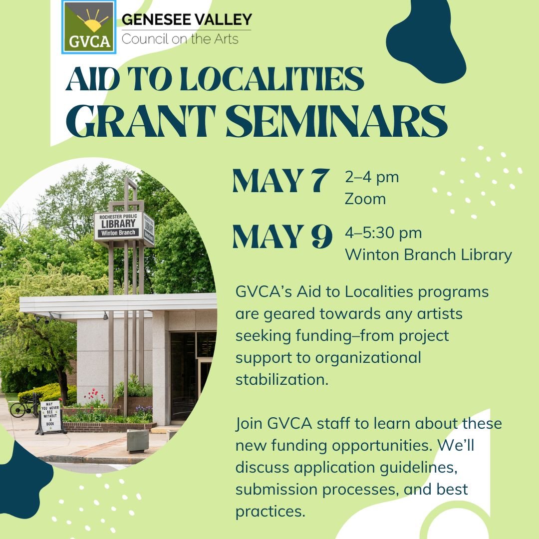 Meet with members of the GVCA grants team to learn about available funding at one of next week's seminars! On May 7, Valerie Putney (our Livingston County grants coordinator) will host a seminar on Zoom from 2&ndash;4 pm. On May 9, Hannah Davis (dire