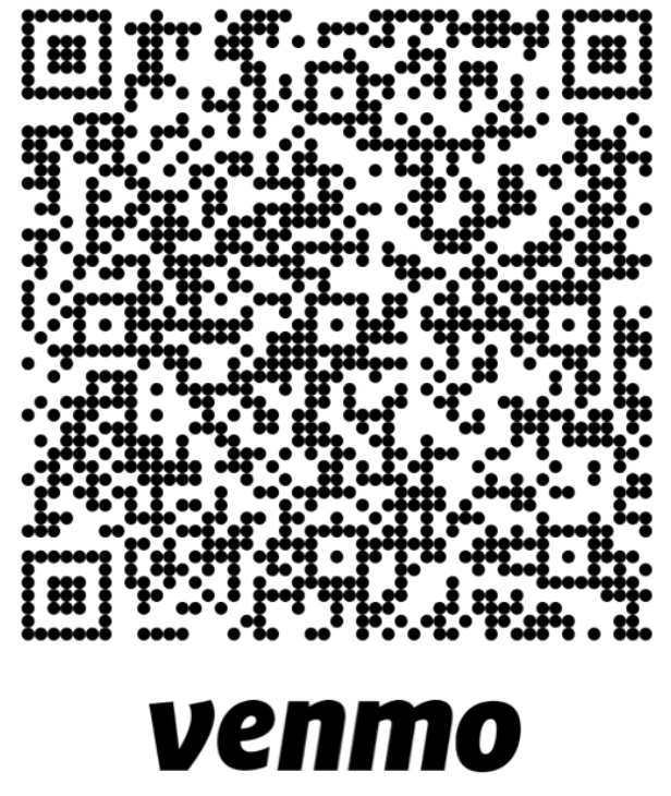 A QR code with the word 'Venmo' written in bold black letters underneath.