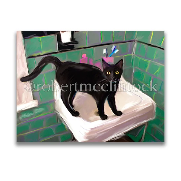 "BLACK CAT ON THE SINK" - COOL CATS
