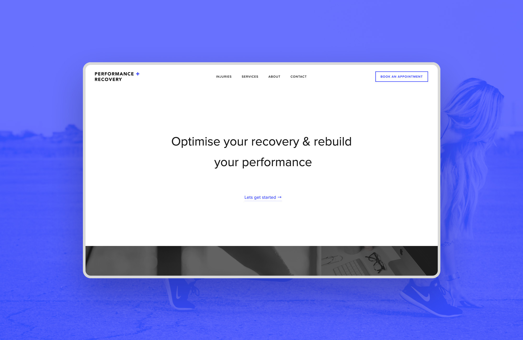 <strong>Performance + Recovery<br><font color="#bababa">Bringing physiotherapy into the digital world.</font></strong>