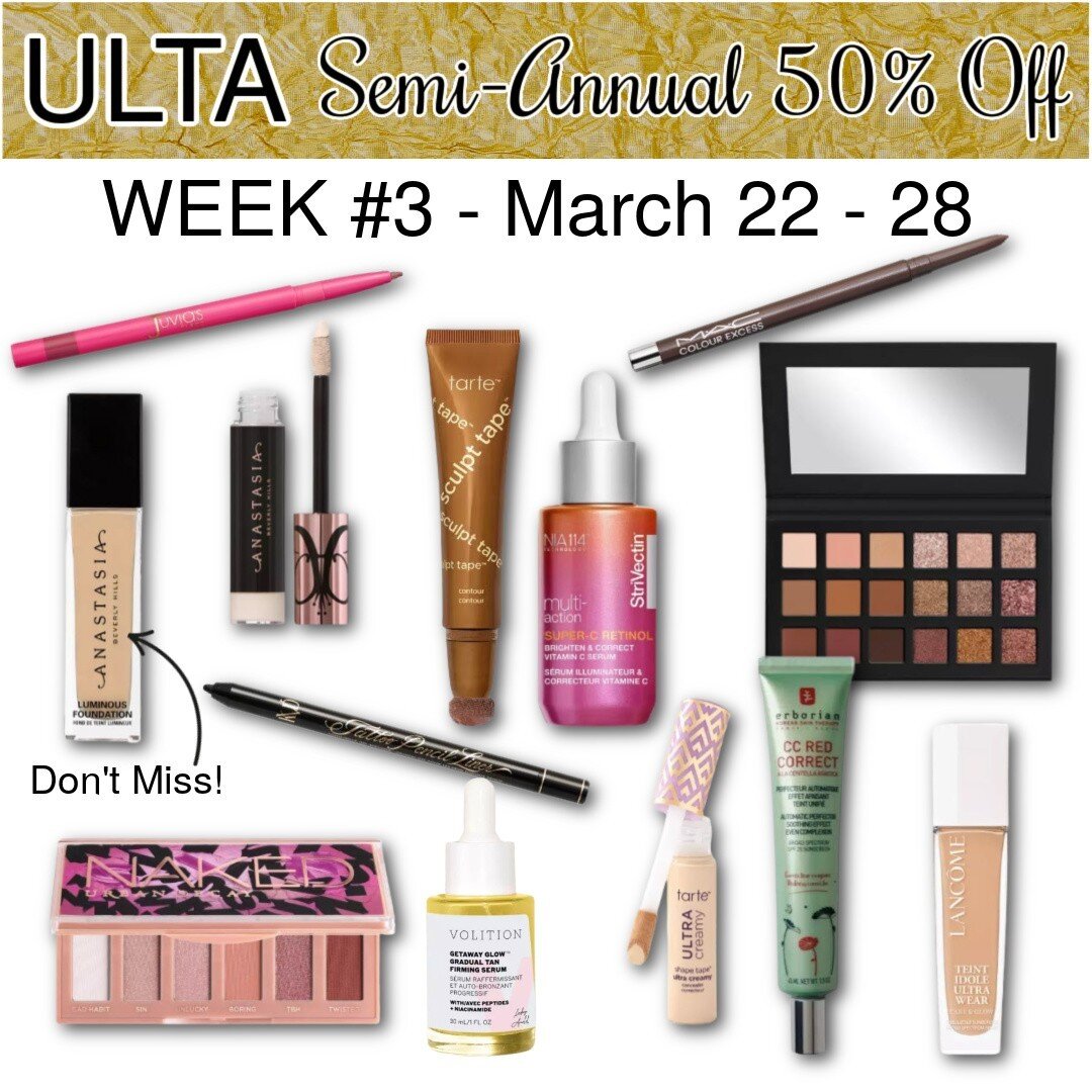 🌺 Comment LINK &amp; I'll DM you one link to all of my picks for Week #3!⁠
⁠
Week 3 for Ulta's Semi-Annual 50% off sale starts Friday, March 22 and ends Thursday, March 28. Here are my picks.⁠
⁠
For my choices, I'm recommending products I already kn