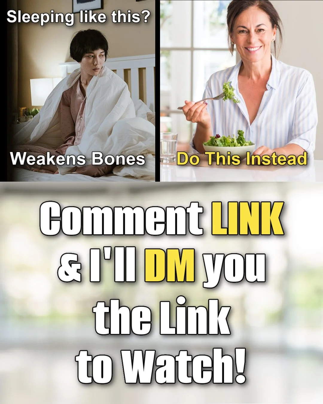 💤 Did you know one simple sleep habit could quietly weaken your bones after 50? 🦴⁠
⁠
I just shared a video showing what it is and how to fix it naturally.⁠
⁠
💛 Comment LINK below and I&rsquo;ll DM you the video so you can watch it right away!⁠
(Th