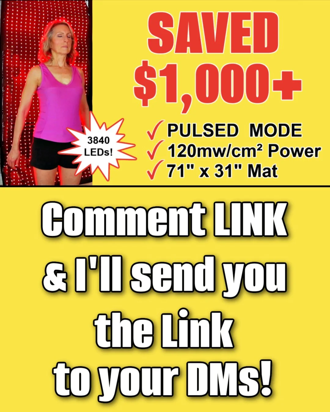 I did the math. If you&rsquo;re going to a recovery clinic twice a week, you&rsquo;re spending over $400 a month. I finally brought that "Pro" power home with the Megelin Full Body Red Light Mat.⁠
⁠
With 3,840 LEDs and medical-grade irradia