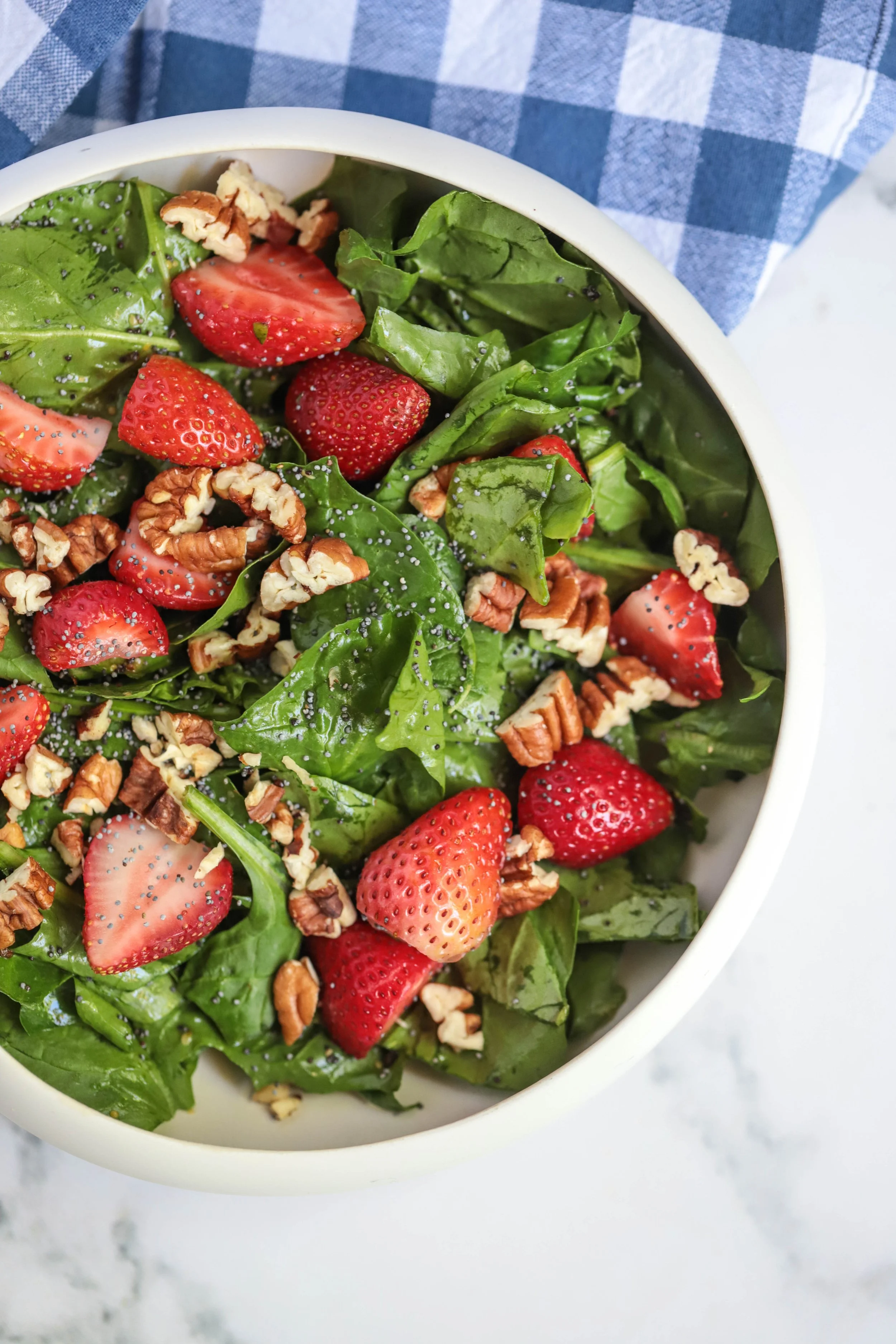 Strawberry Spinach Pecan Salad with Mustard Poppy Seed Vinaigrette
