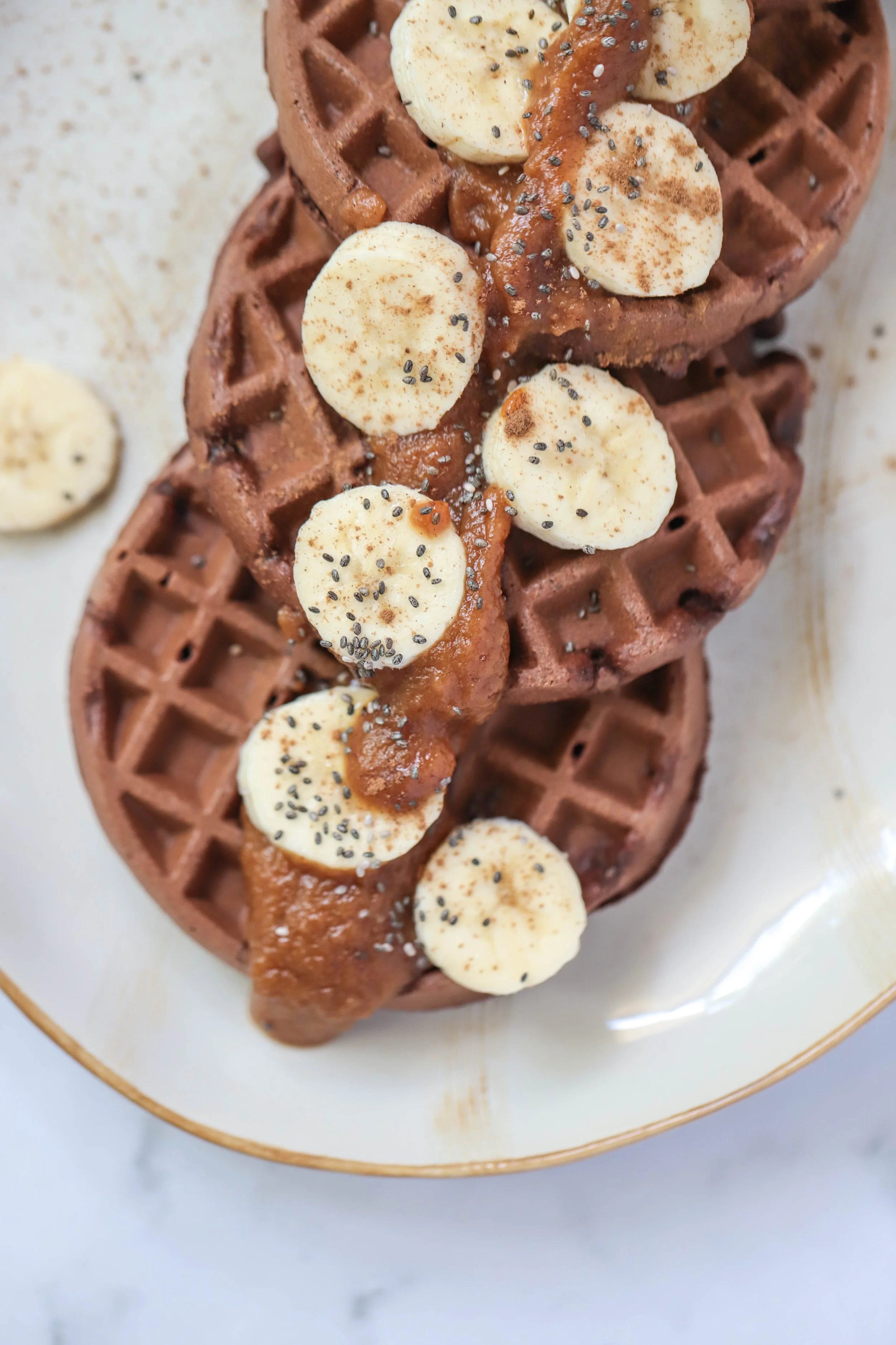 Chocolate Buckwheat Waffles with Almond Butter Syrup