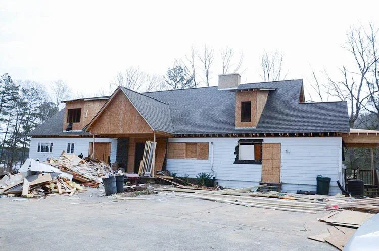 Lake Allatoona home renovation in progress, showing exterior construction and structural updates during a whole-home remodel.
