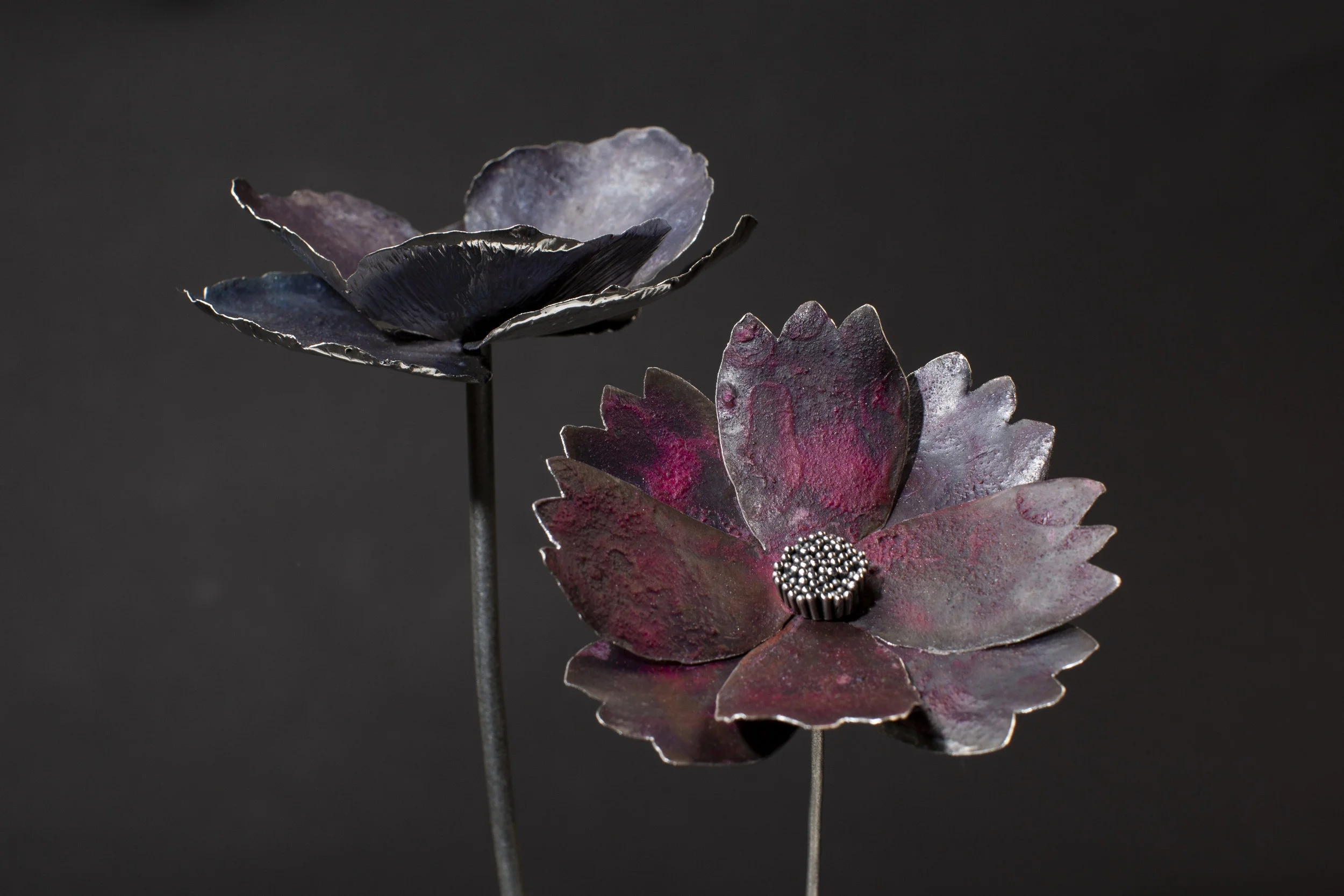 Purple Patinated Silver Anemone & Pink Patinated Silver Cosmos
