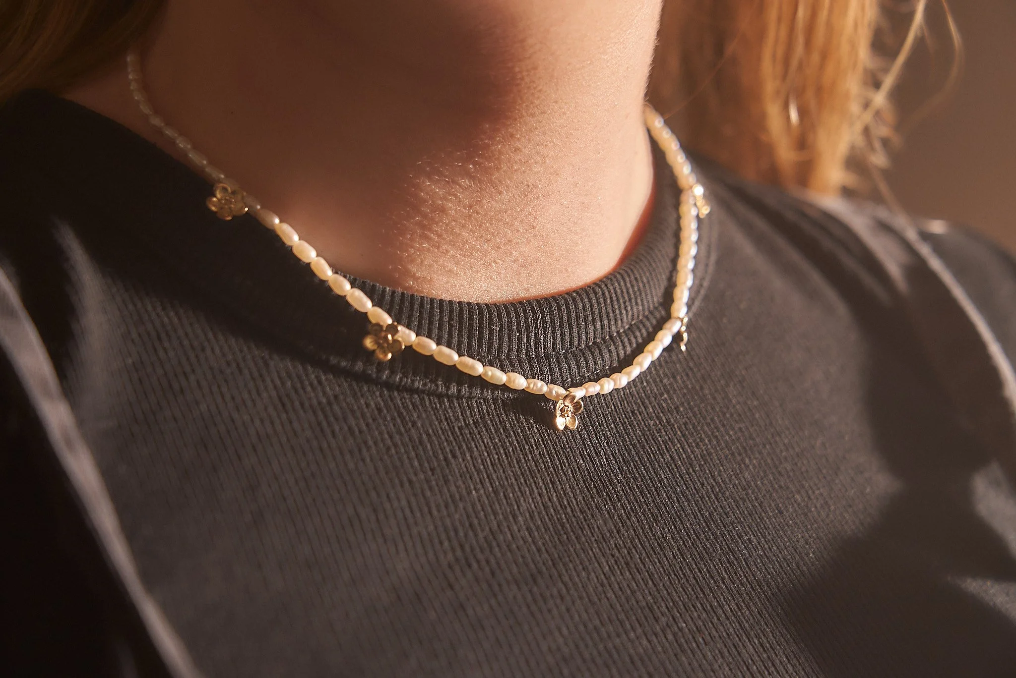 Gold & Pearl Forget-Me-Not Necklace