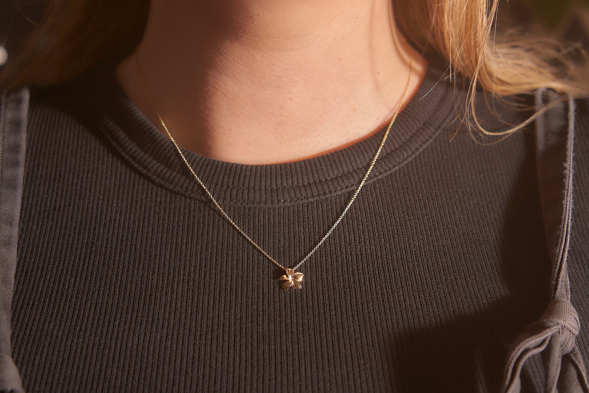 Gold mini Frangipani (Plumeria) Necklace