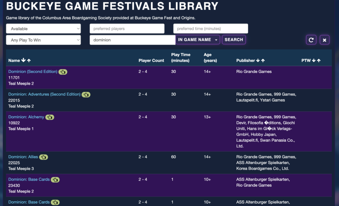 Game library on tabletop events