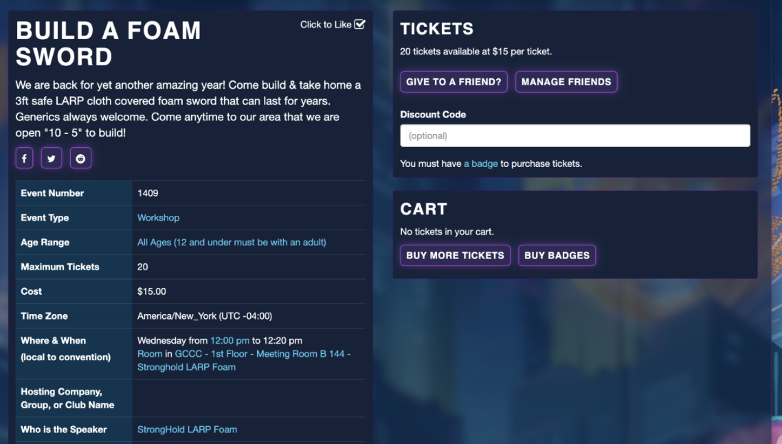 Registering for event